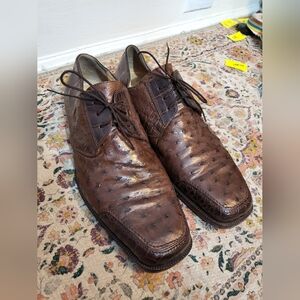 FENNIX Italy Size 13 Ostrich And Alligator Leather Men's Derby Shoes